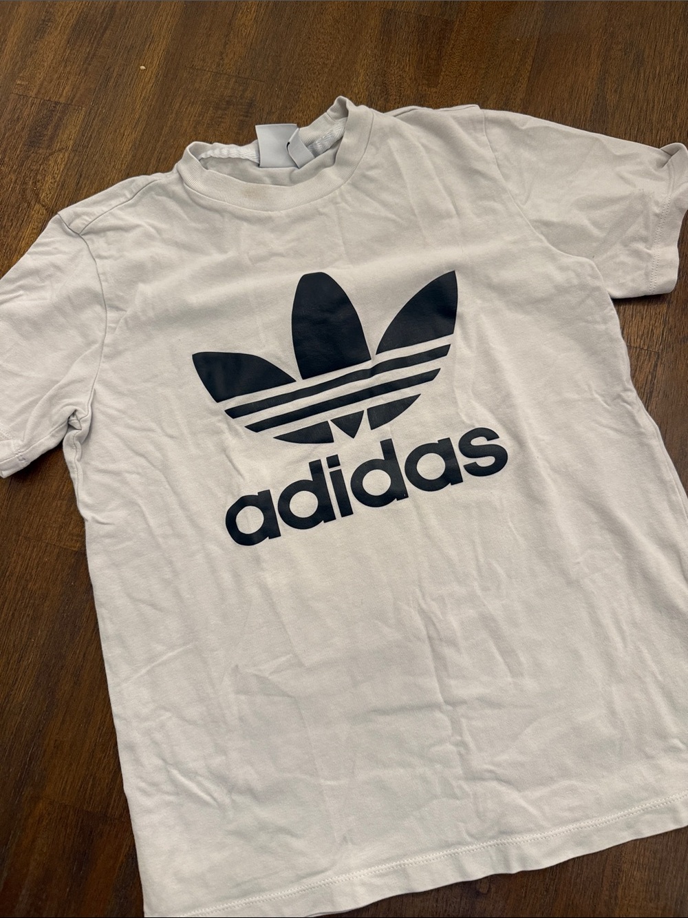 adidas White Short-Sleeve Tee with Navy Trefoil Logo